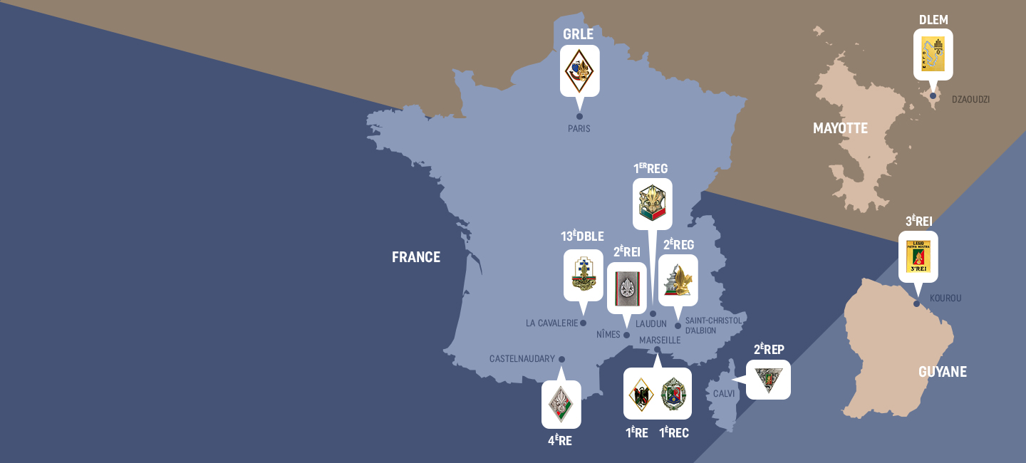 Carte des régiments en france et outre mer